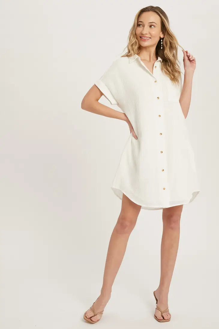 BUTTON UP SHIRT DRESS WITH POCKET