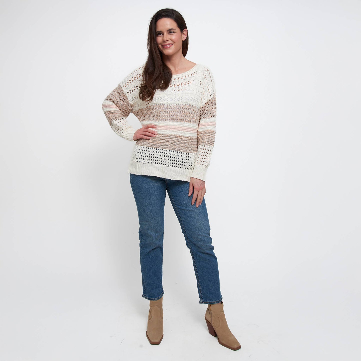 Elsie & Zoey - Opal Color Block Drop Shoulder Crochet Sweater