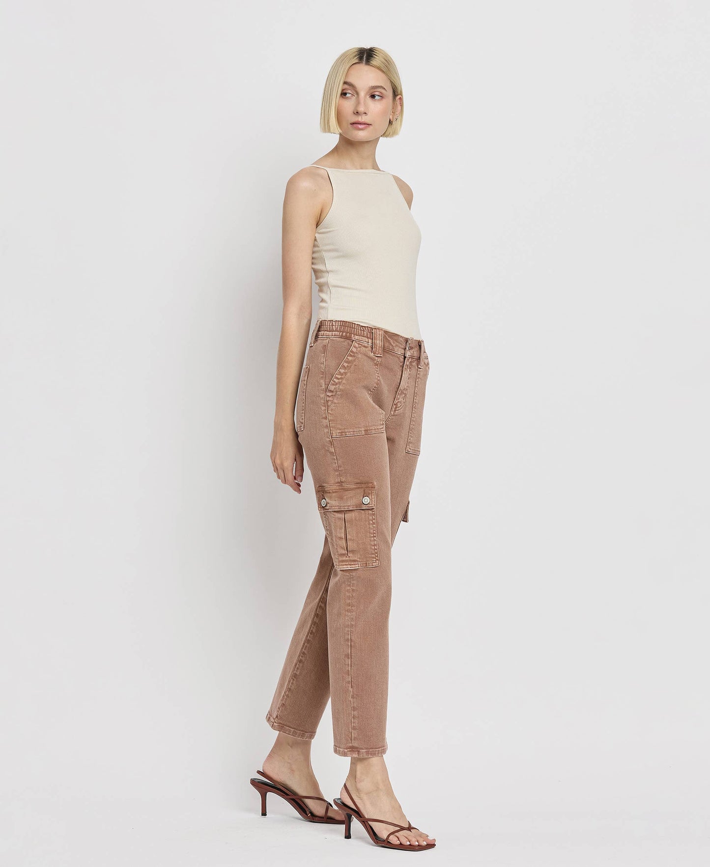 FLYING MONKEY - HIGH RISE STRAIGHT CARGO JEANS F5681AT FLYING MONKEY