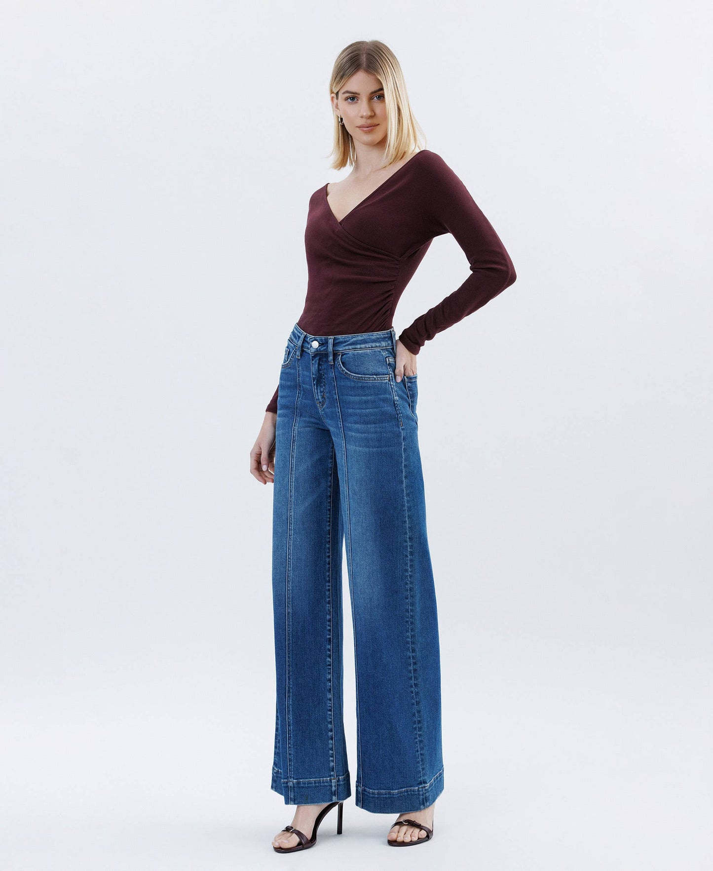 FLYING MONKEY - HIGH RISE TROUSER HEM EXTREME WIDE LEG JEANS F6014 FLYING MONKEY