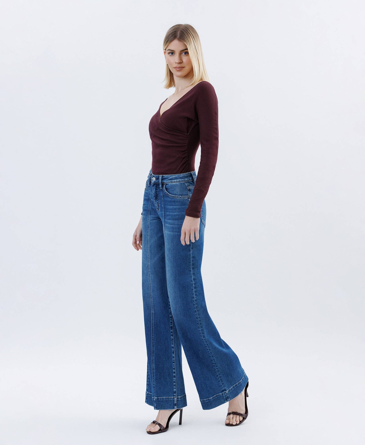 FLYING MONKEY - HIGH RISE TROUSER HEM EXTREME WIDE LEG JEANS F6014 FLYING MONKEY