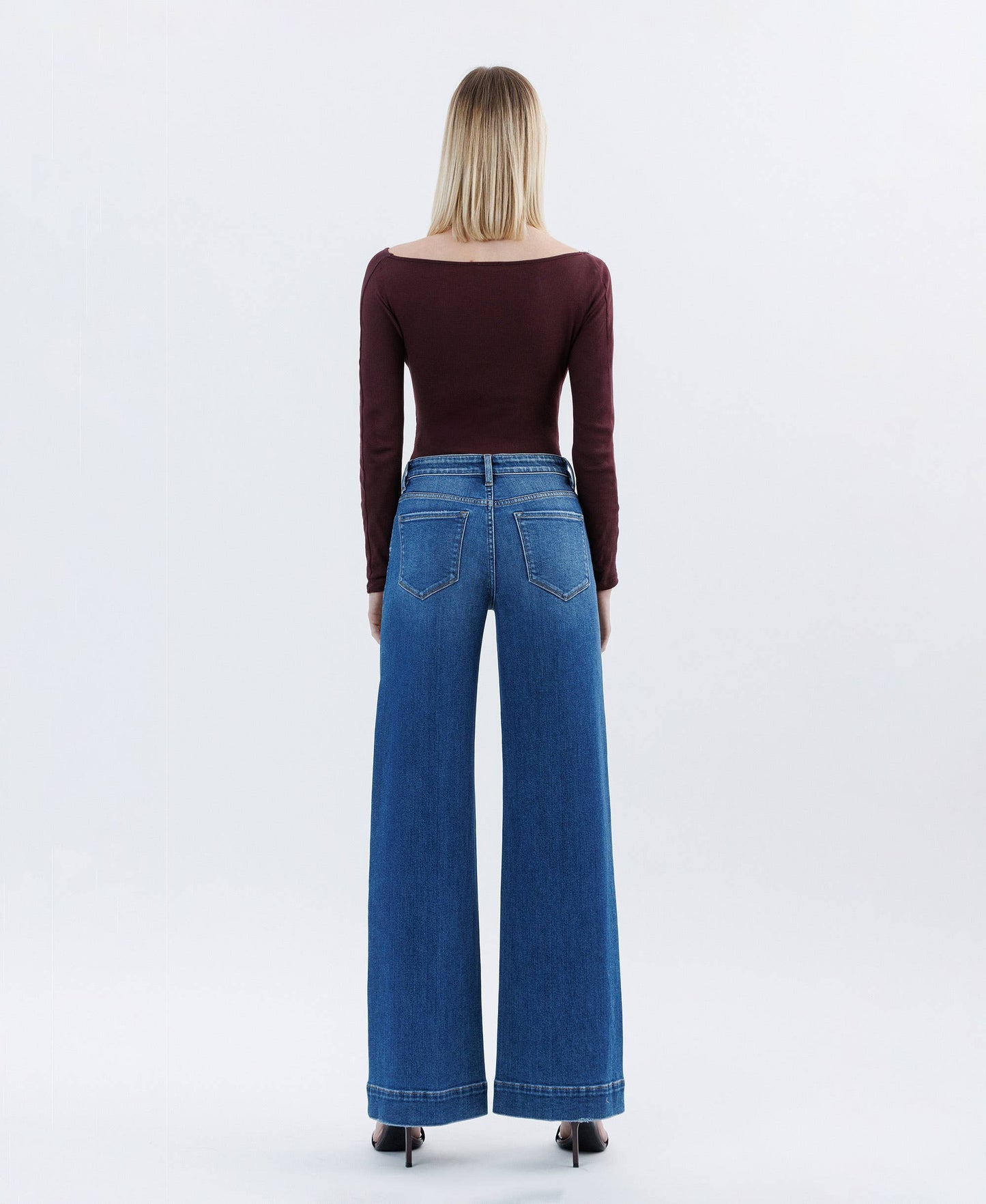 FLYING MONKEY - HIGH RISE TROUSER HEM EXTREME WIDE LEG JEANS F6014 FLYING MONKEY