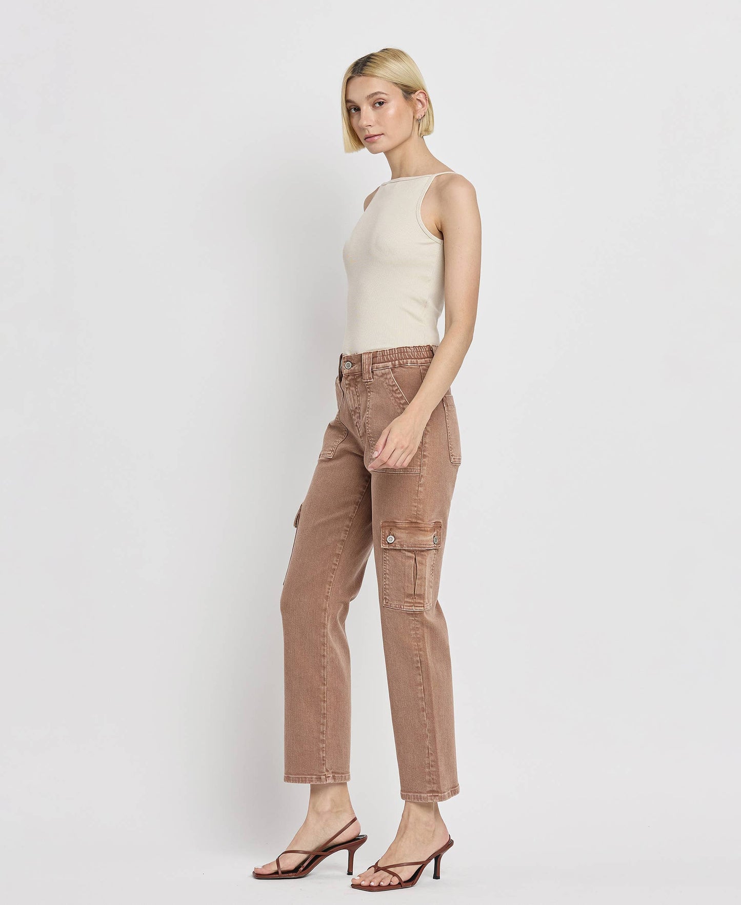 FLYING MONKEY - HIGH RISE STRAIGHT CARGO JEANS F5681AT FLYING MONKEY