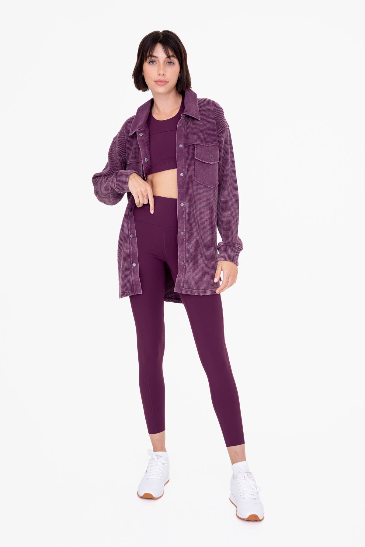 Waffle Knit Mineral-Washed Button Down Jacket