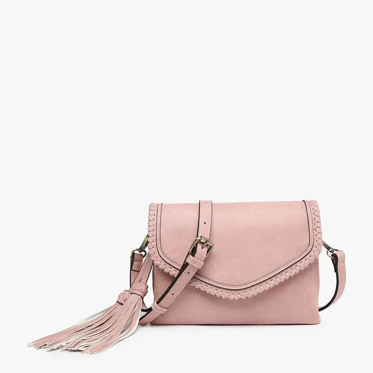 Sloane Flapover Crossbody w/ Whipstitch and Tassel