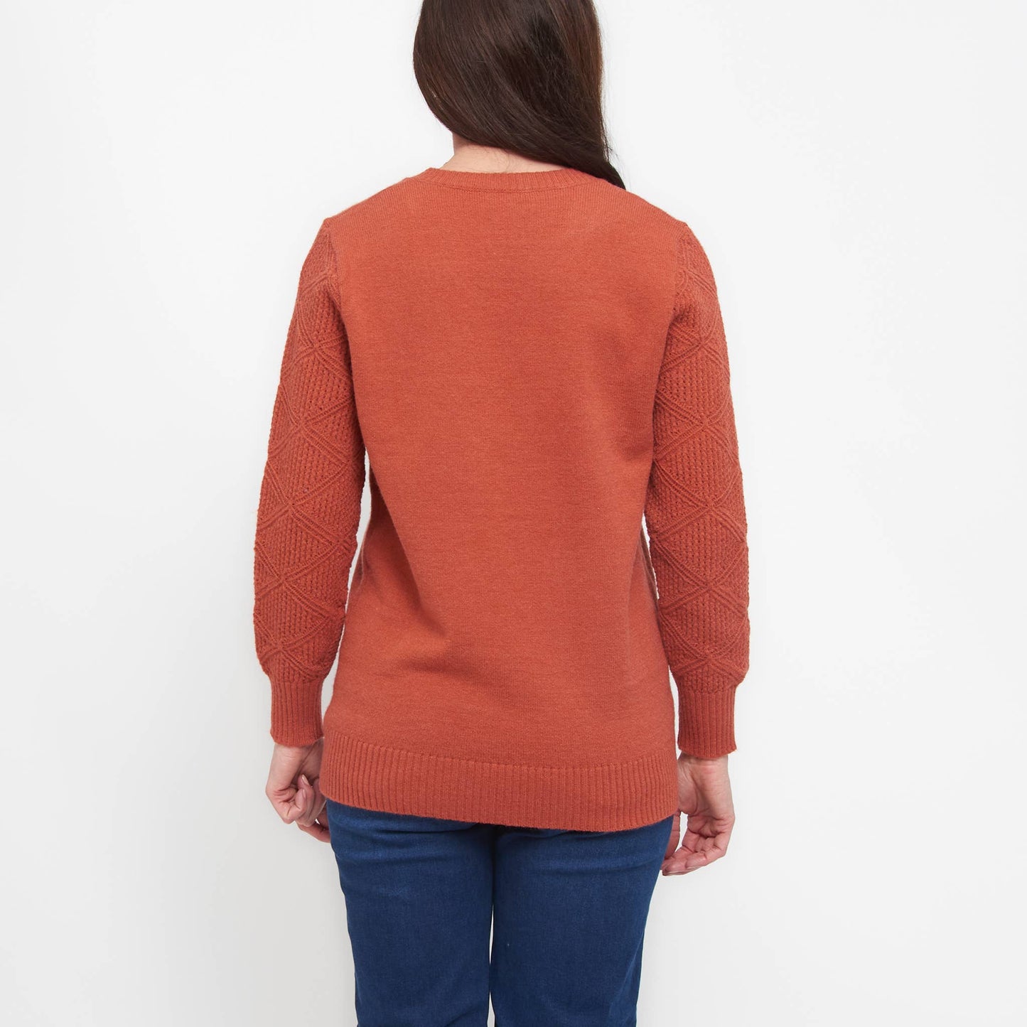 Elsie & Zoey - Emery Diamond Crochet Sleeve V-Neck Sweater