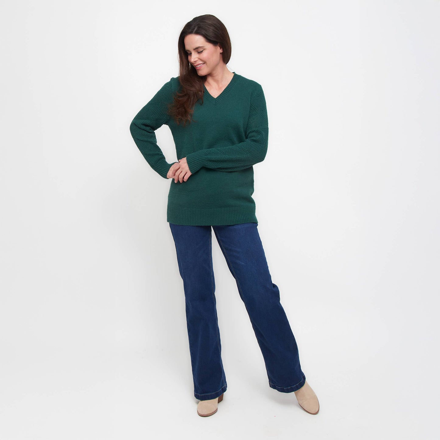 Elsie & Zoey - Emery Diamond Crochet Sleeve V-Neck Sweater