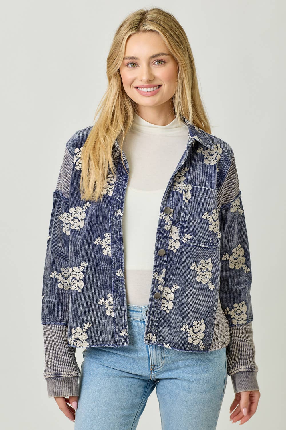 Mystree - 60828 Flower Embroidery Hoodie Jacket Mystree