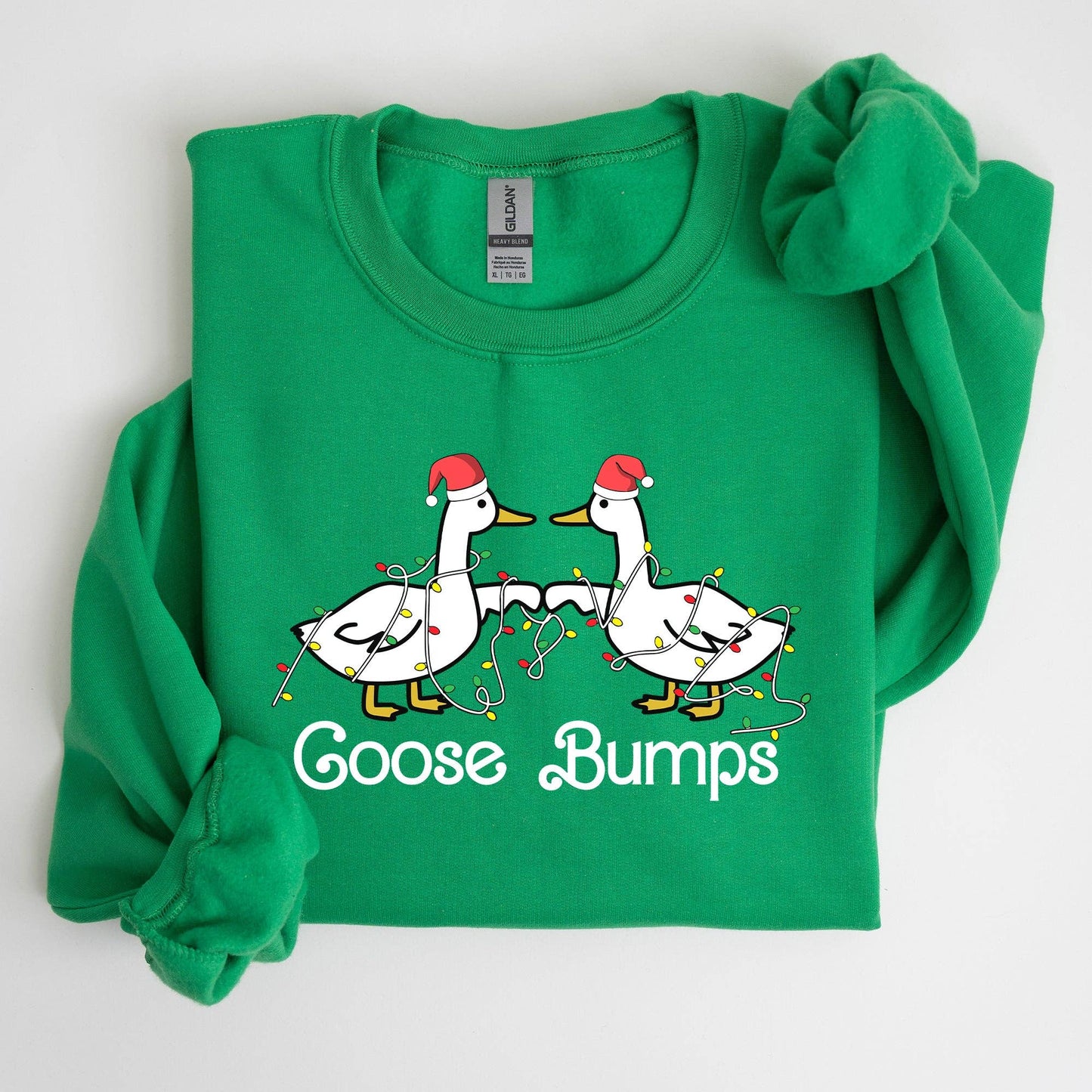 Goose Fist Bumps, Christmas, Irish Bright Green Sweatshirt Fall-Winter Refinery Number One LLC