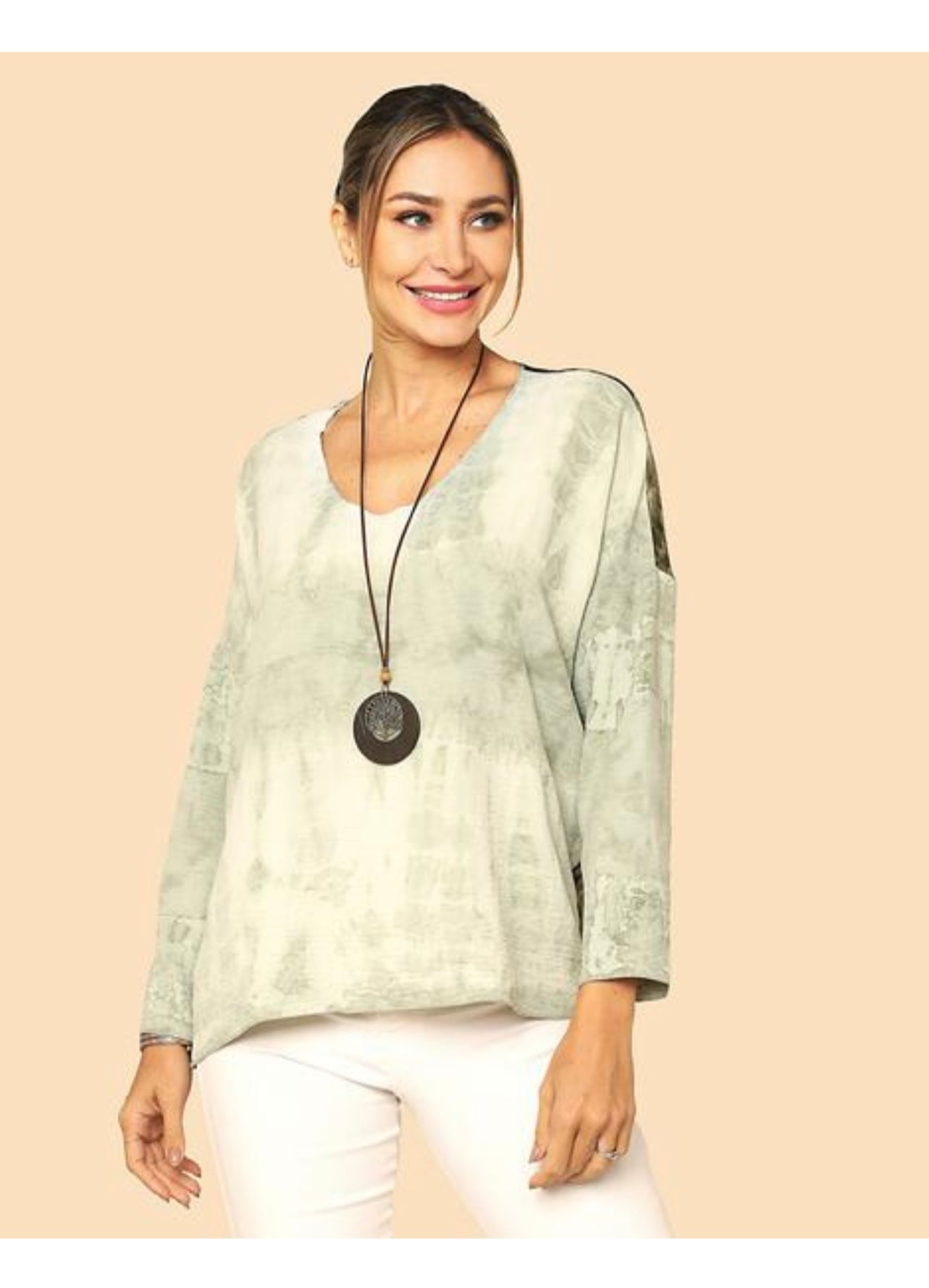 Celery Green Hand Tie Dye 3/4 Sleeve Top
