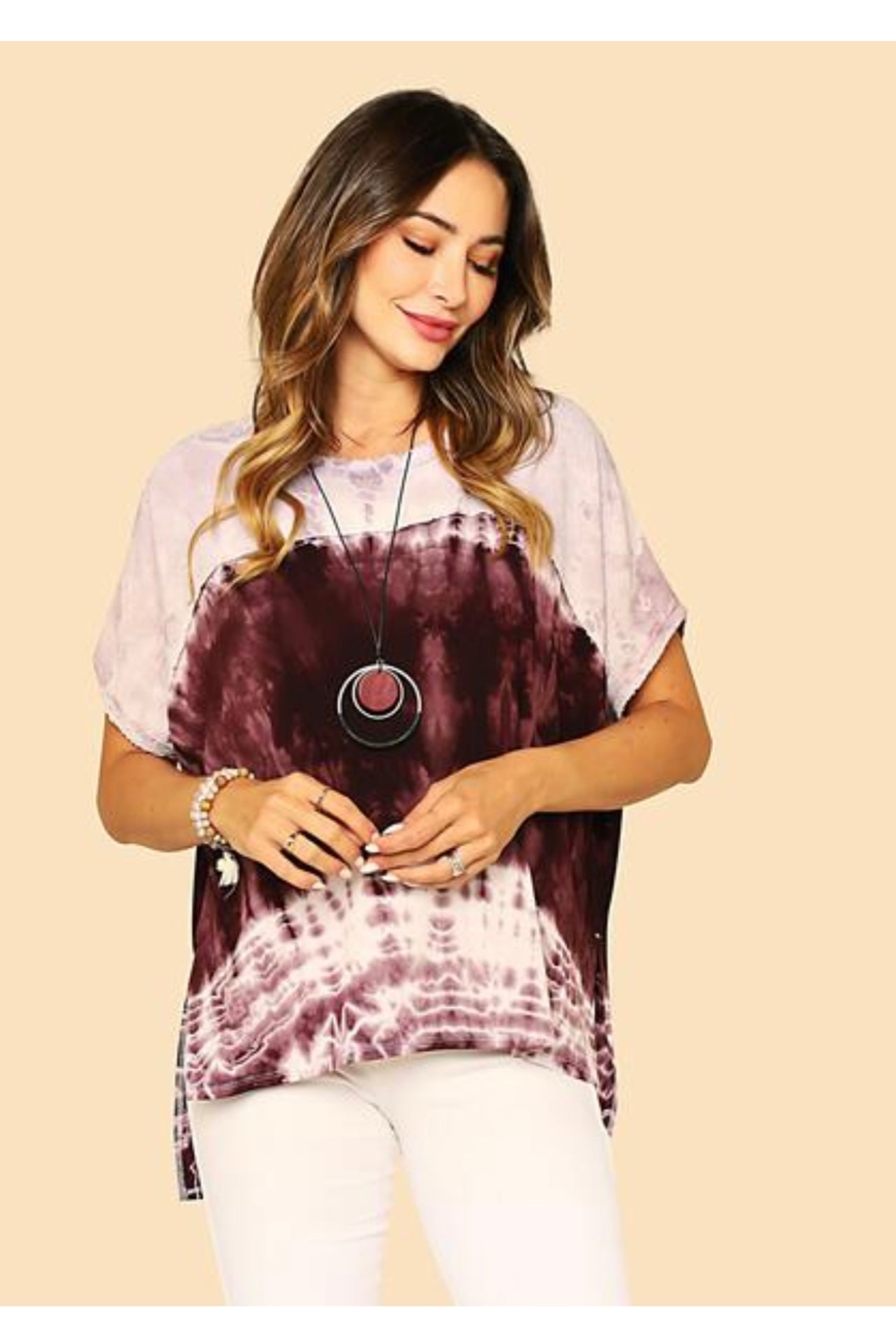 Lilac Hand Tie Dye Hi-Low Tunic Top