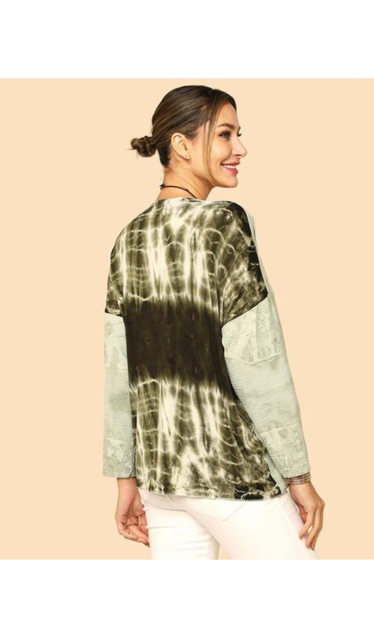 Celery Green Hand Tie Dye 3/4 Sleeve Top