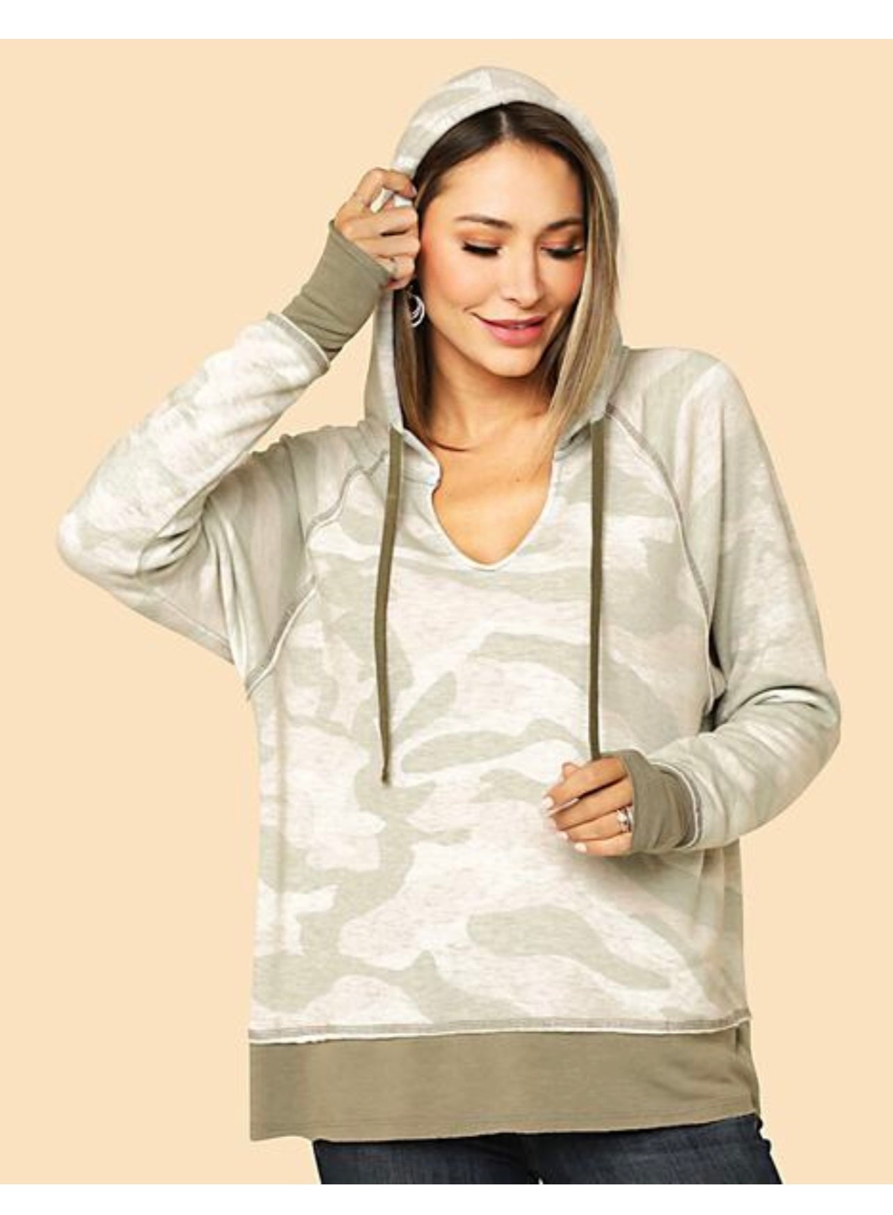 Sage Fleece Heather Grey Camo Rib Contract Hoodie
