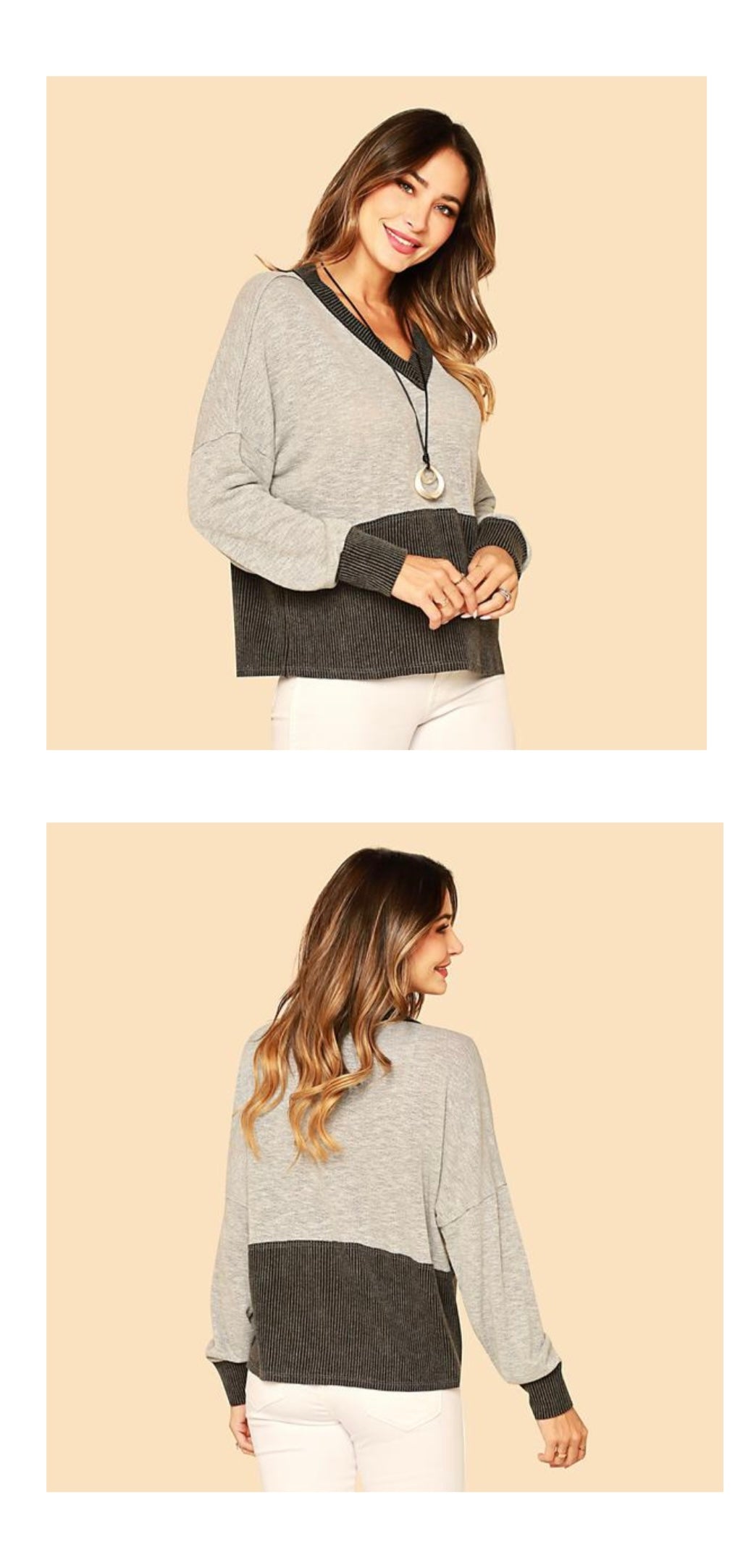 Stone Low Gage Rib Contrast V Top