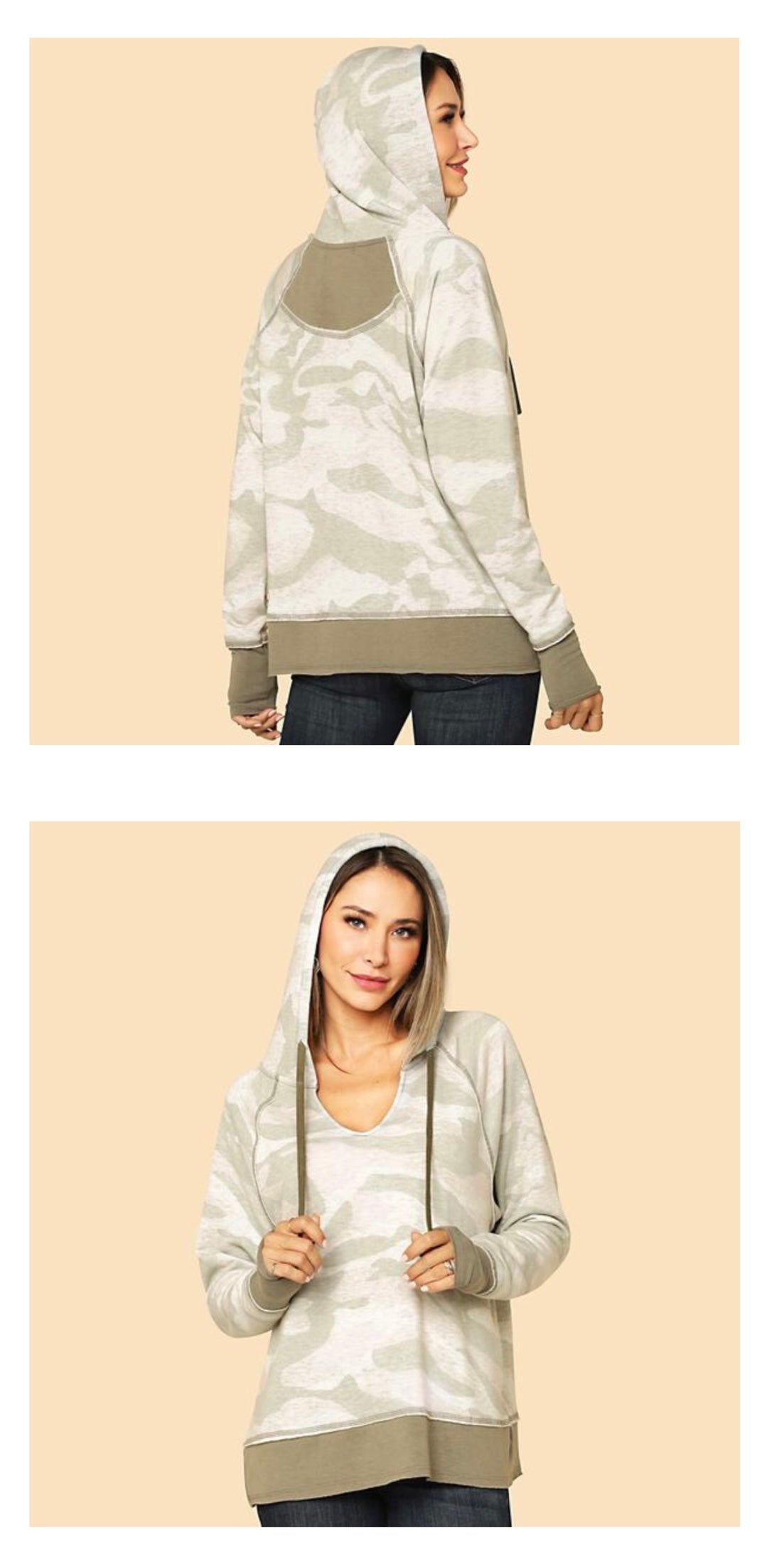 Sage Fleece Heather Grey Camo Rib Contract Hoodie