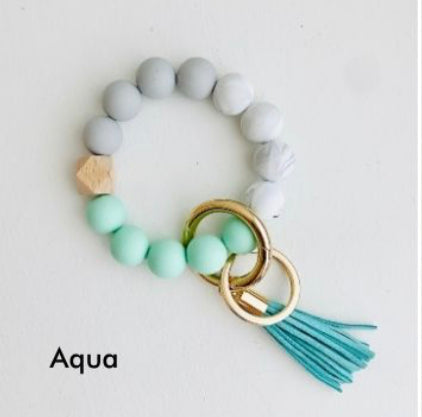 Aqua Blue Bangle Keychain | Cute Silicone Beaded Wristlet Keyring