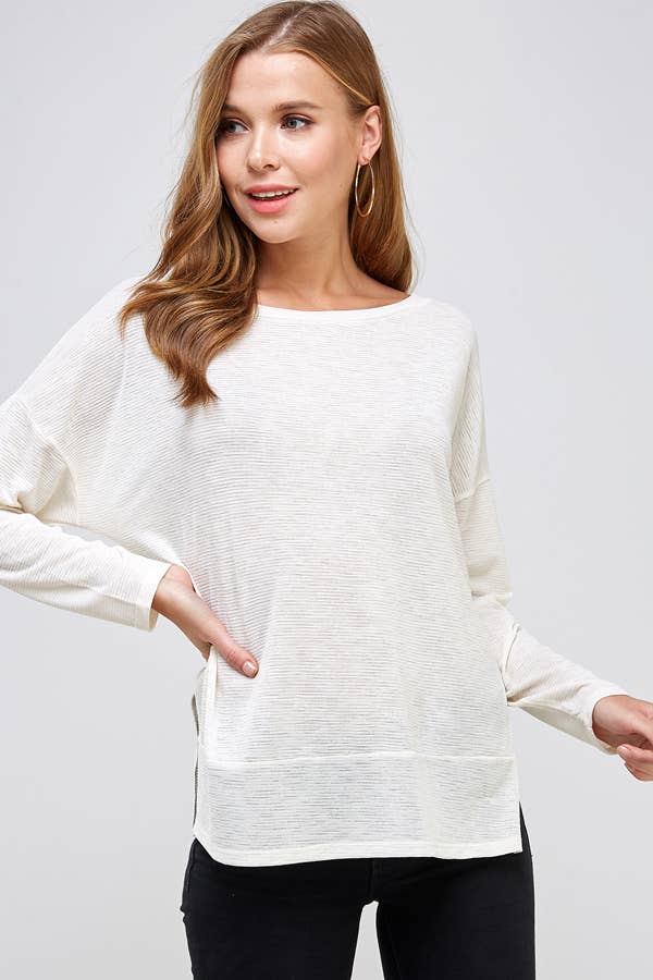 IVORY SHEER TEXTURED LONG SLEEVE
