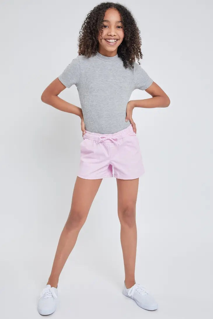 Girls Twill Jogger Shorts With Rope Drawstring