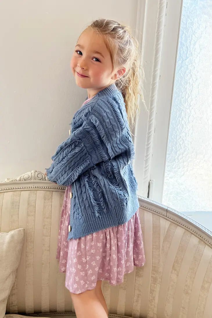 GIRLS TWIST-KNITTING FRINGE DETAIL CARDIGAN