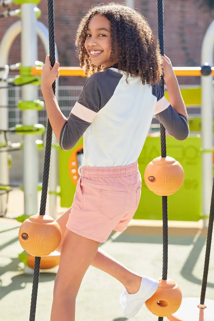 Girls Twill Jogger Shorts With Rope Drawstring