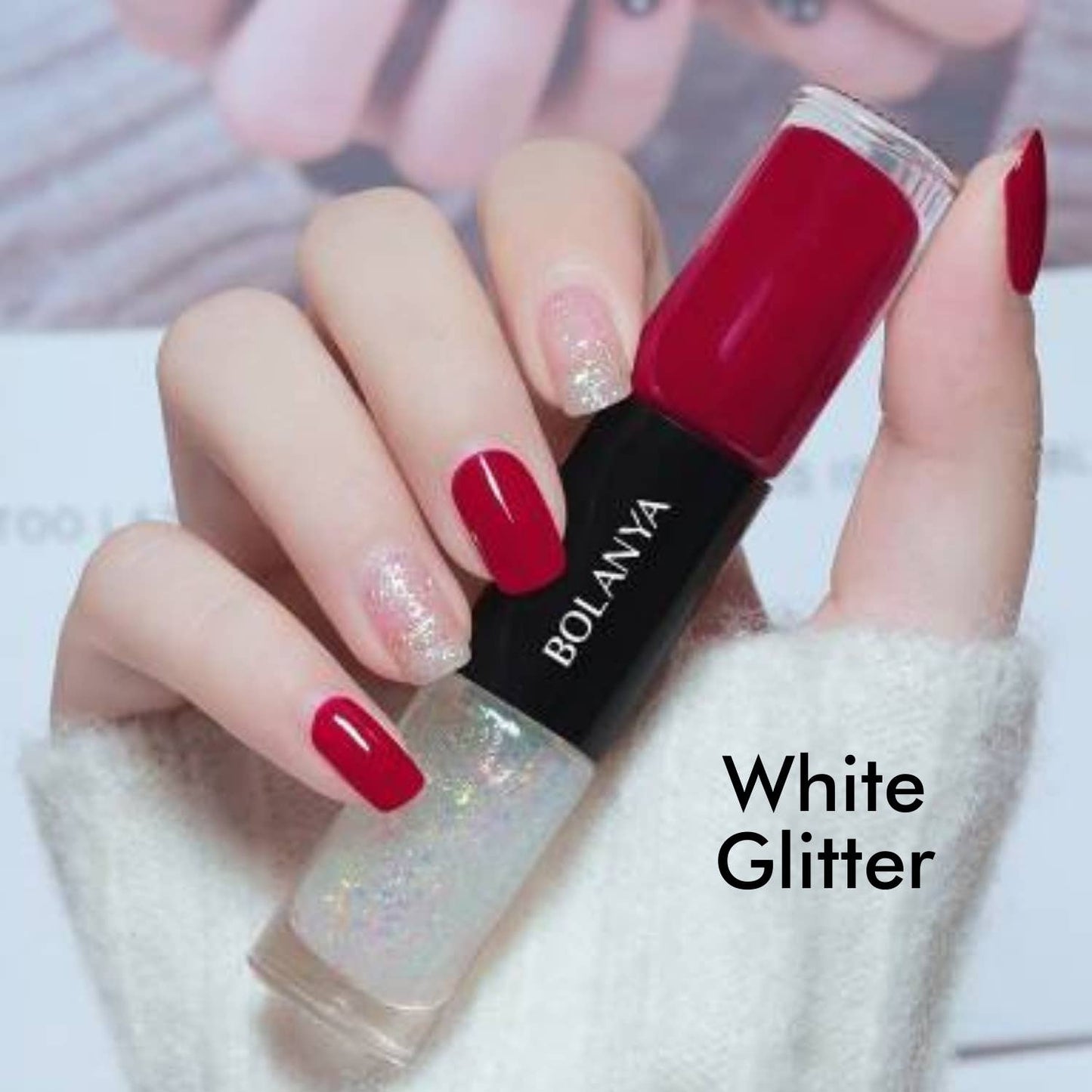 Red/White Glitter Double Nail Polish