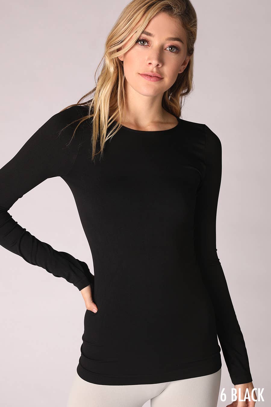 Black Long Sleeve Crew Neck Top (ONE SIZE)