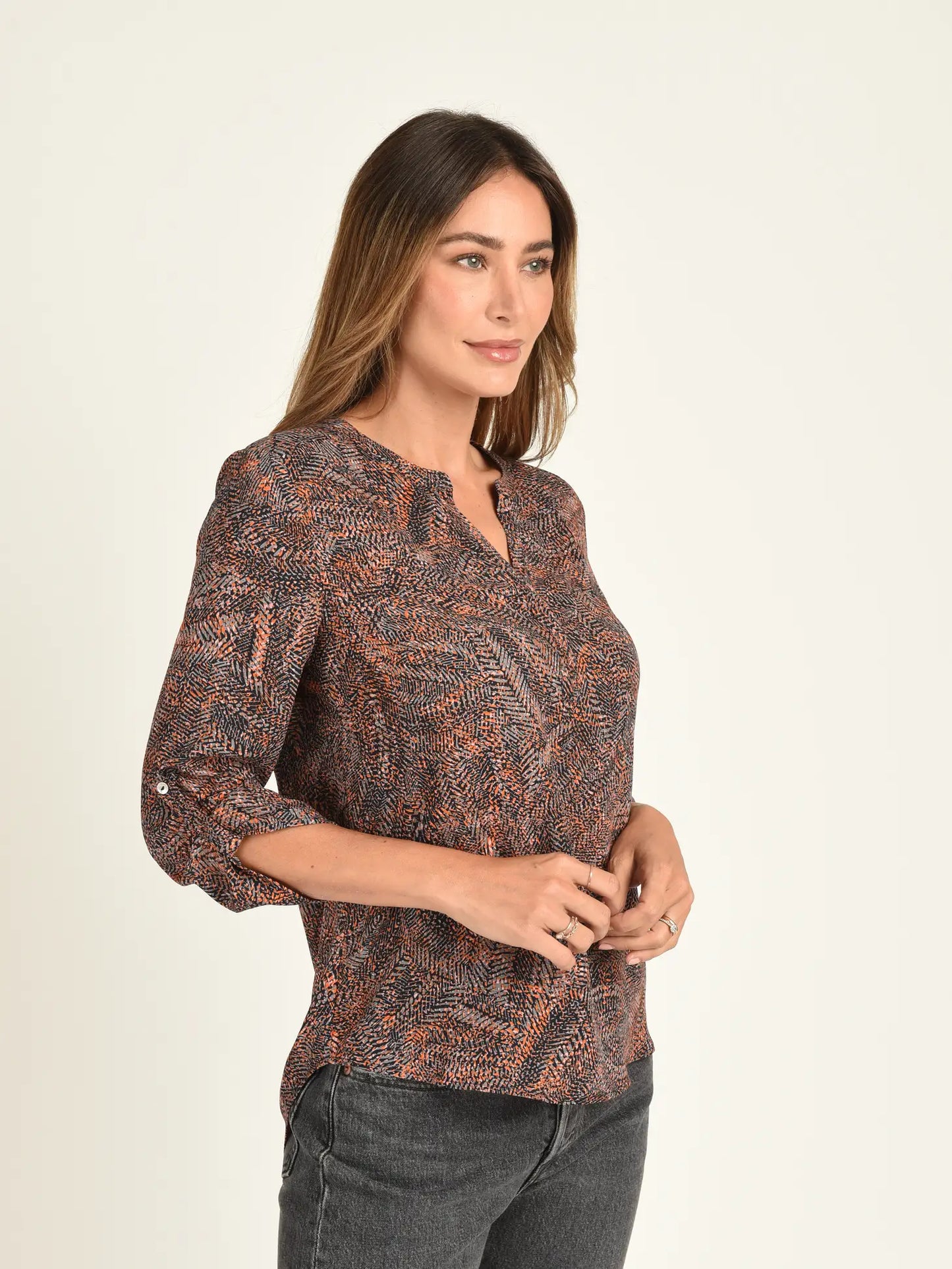 Gabriella 3/4 Roll-Tab Sleeve Blouse