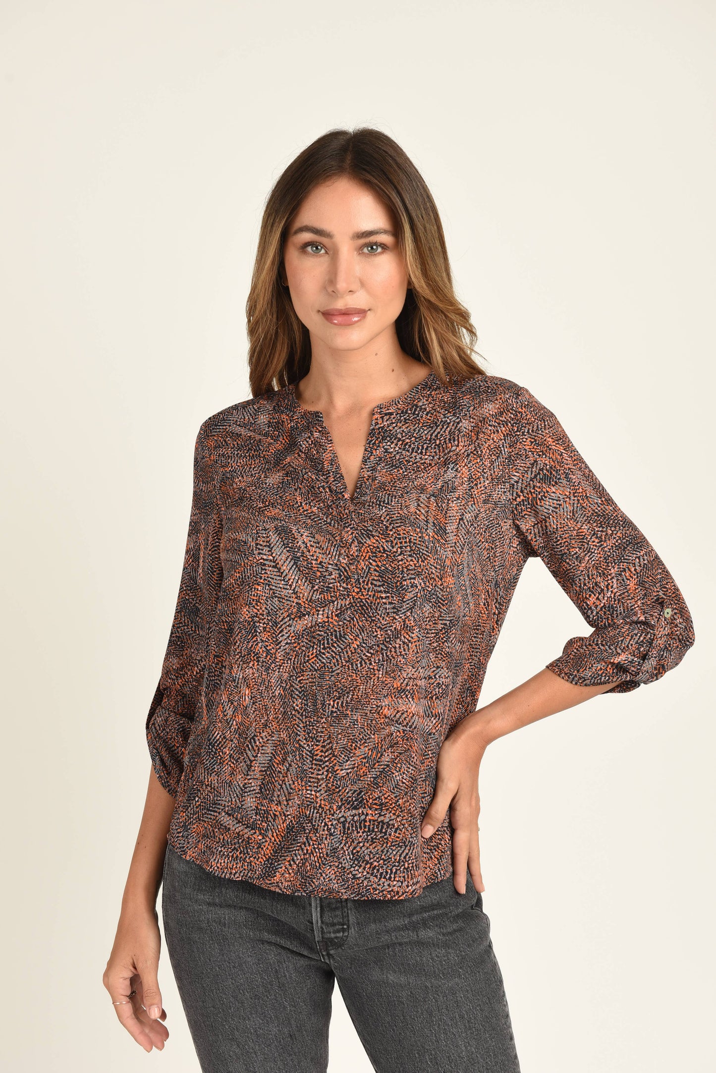 Gabriella 3/4 Roll-Tab Sleeve Blouse