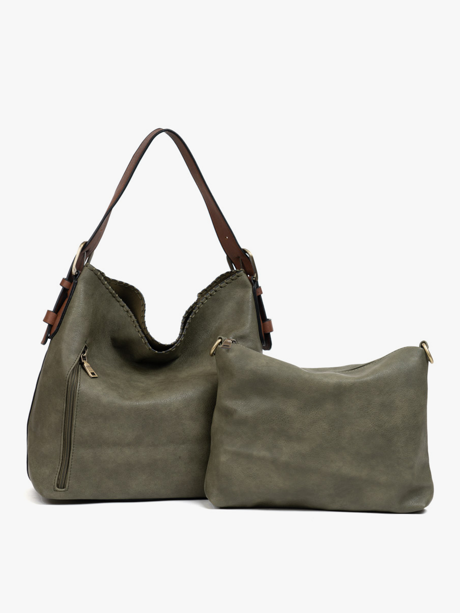 Olive Alexa 2-in-1 Hobo Bag w/Dual Zip Compartments