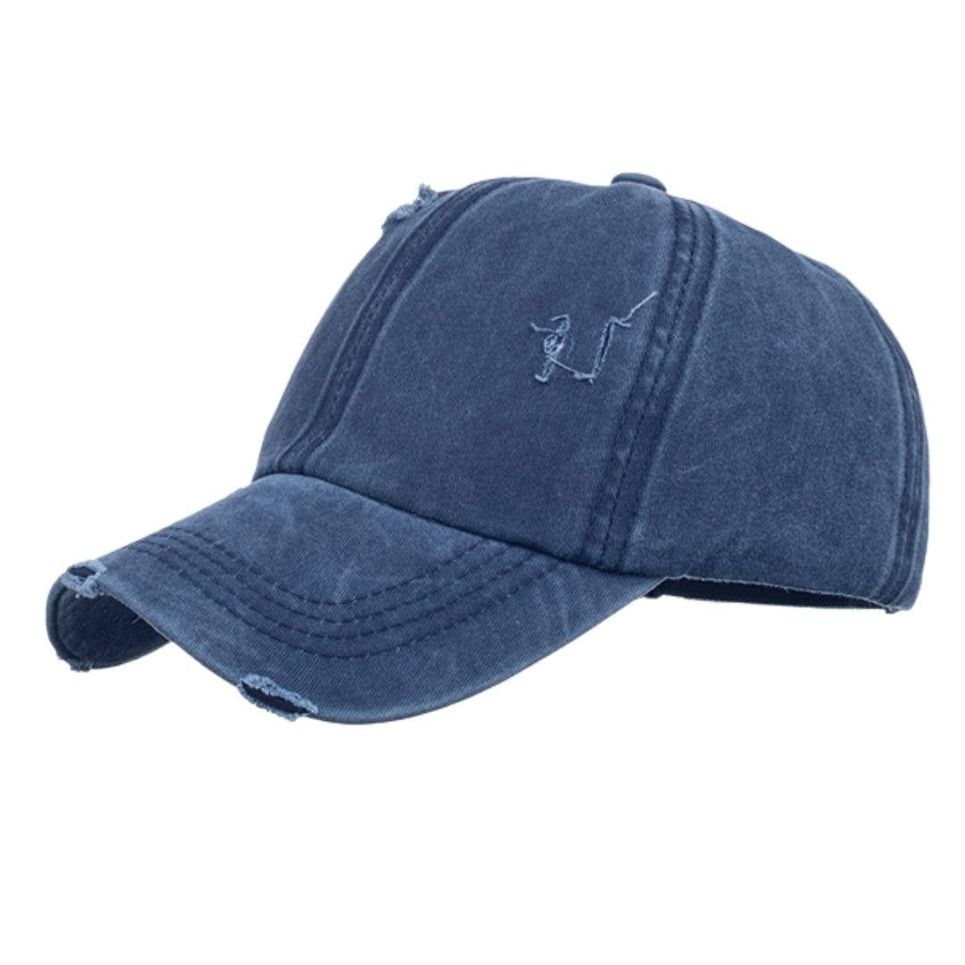 BB Solid Fabric Distressed Ponytail Cap