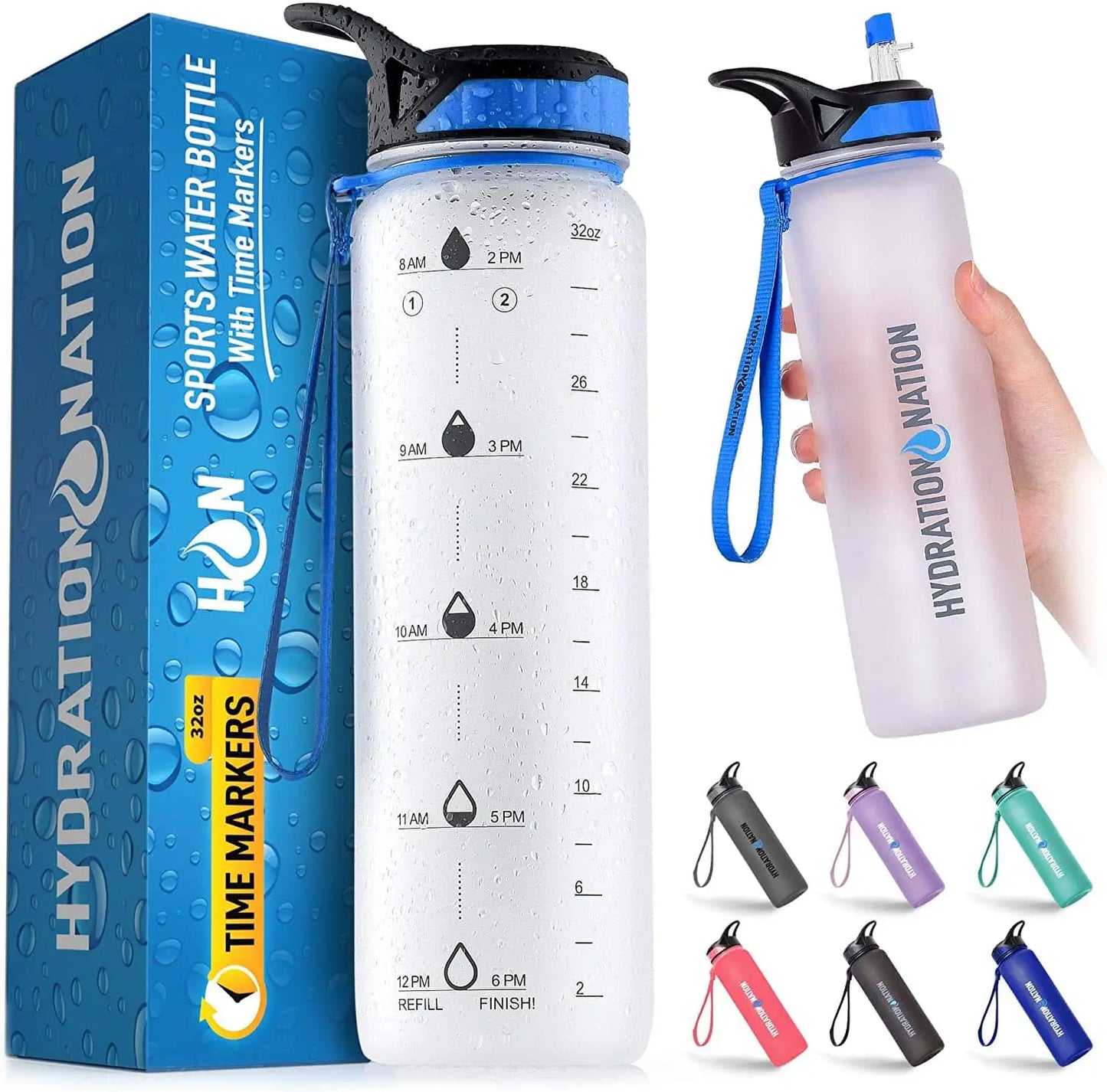 Hydration Nation Water Bottle With Time Marker 32 oz