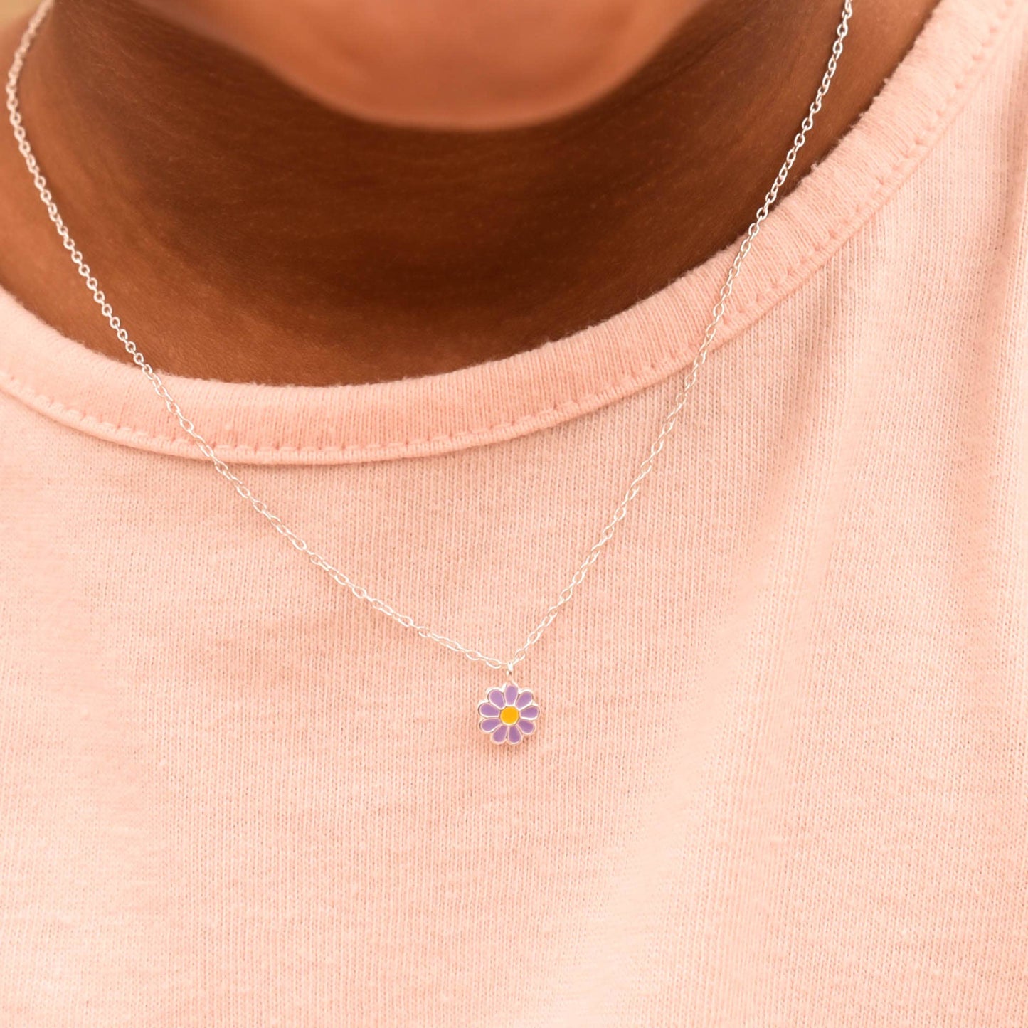 Girls Purple Flower Sterling Necklace