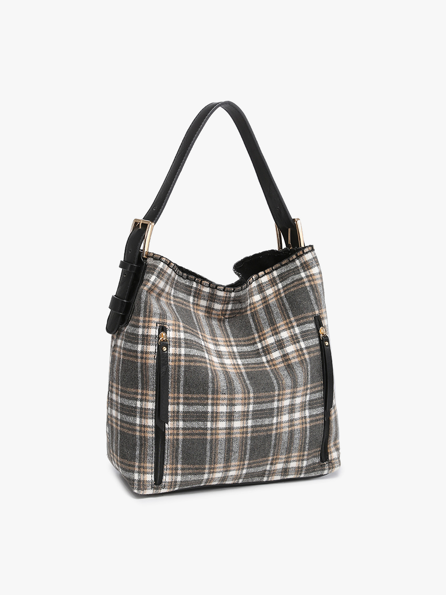 Charcoal/Beige Alexa Plaid 2-in-1 Hobo Bag w/Dual Compartments