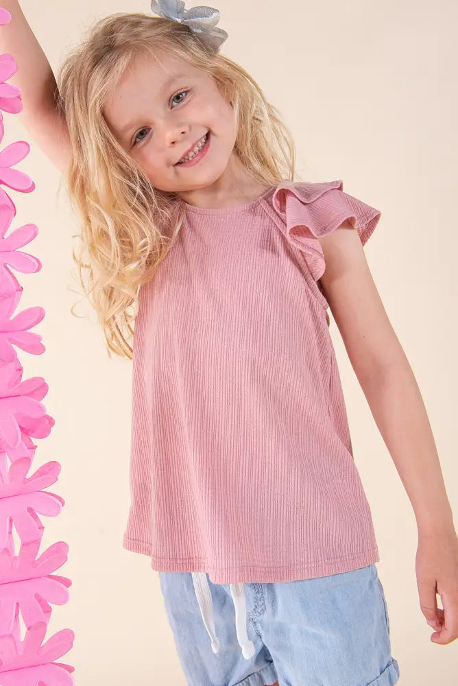 Ribbed Top w/ Ruffled Sleeves