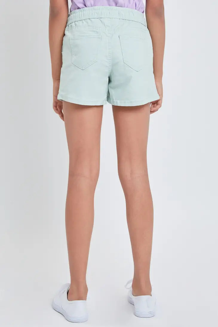 Girls Twill Jogger Shorts With Rope Drawstring