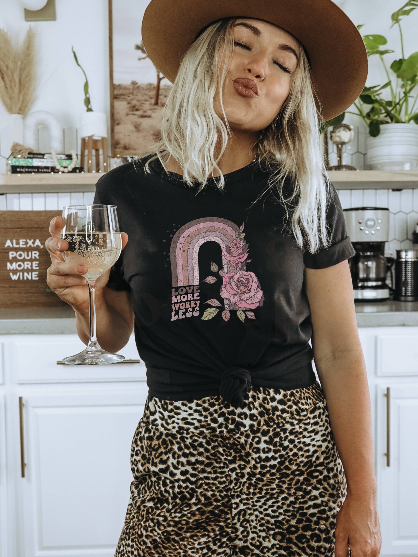 Love More Worry Less I Tee - Floral Graphic Tee