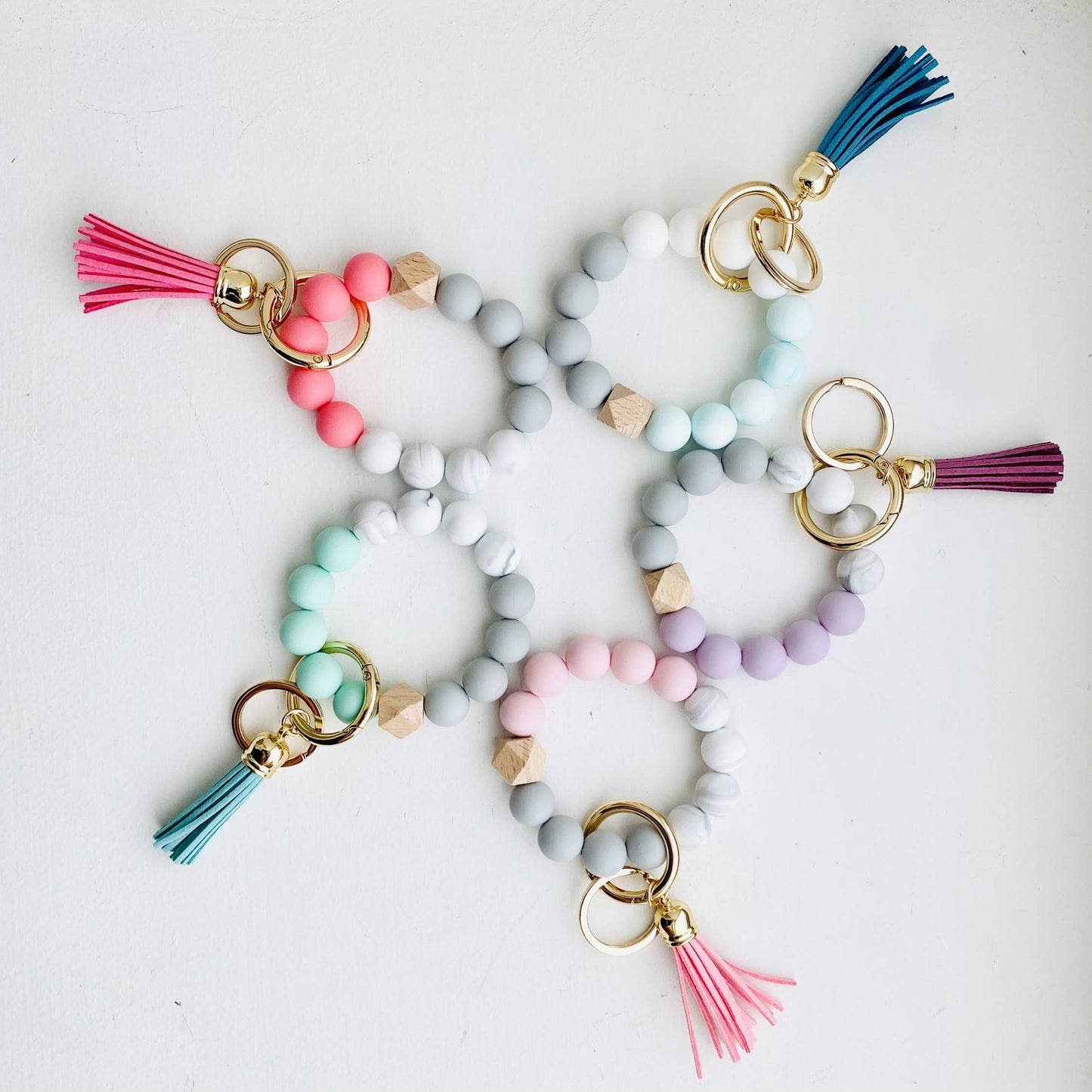 Baby Pink Bangle Keychain | Silicone Wristlet Key Ring | Bead Bracelet
