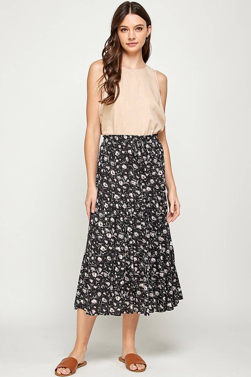 Woven Flower Midi Skirt