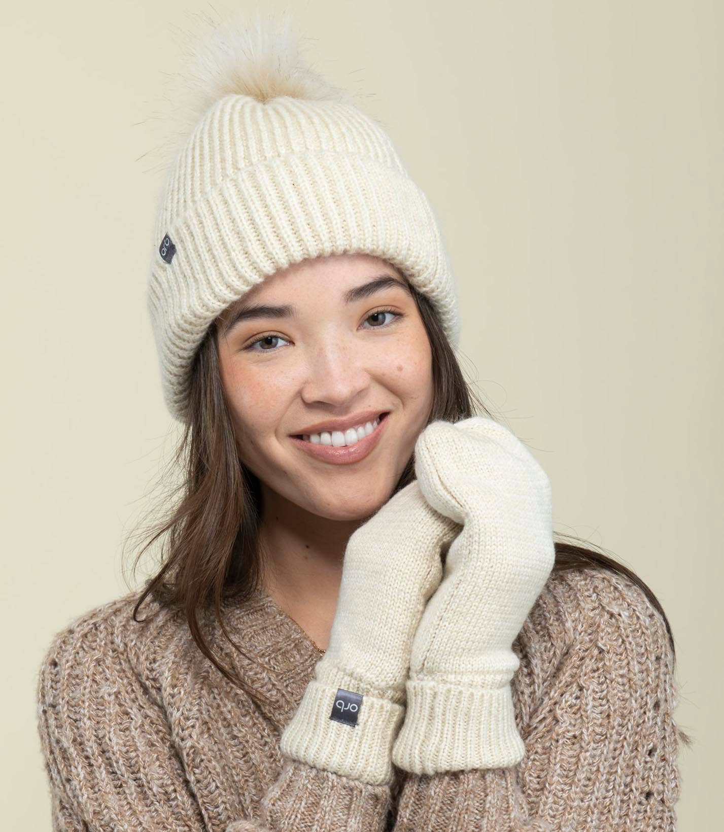Oatmilk Snowflake Lined Rib Mitts