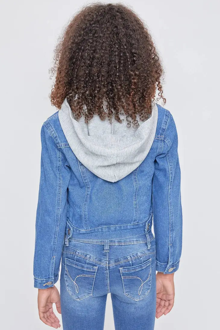 Girls Basic Denim Jacket With Removable Hoodie