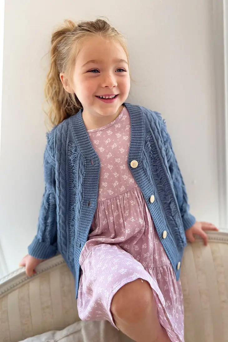GIRLS TWIST-KNITTING FRINGE DETAIL CARDIGAN