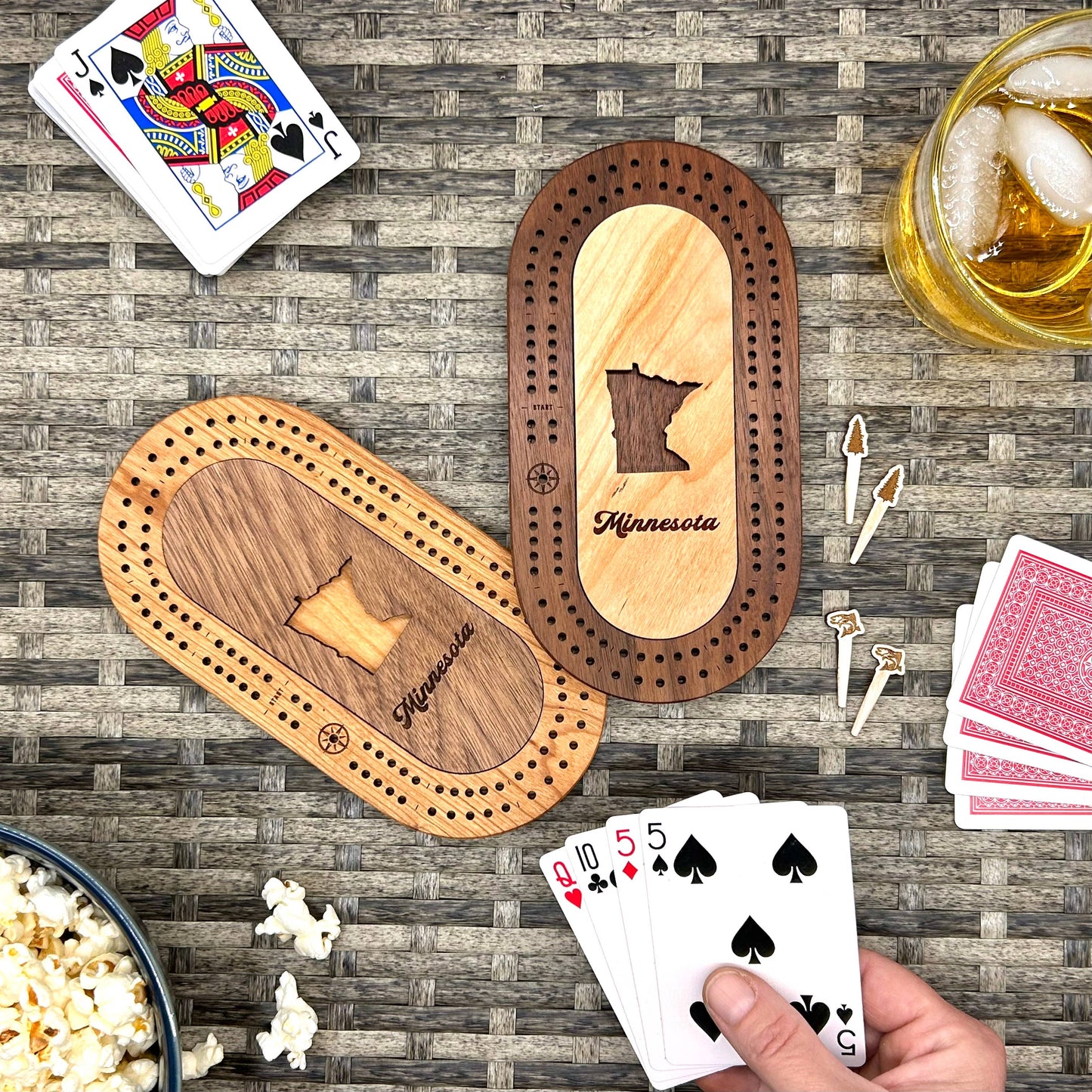 Minnesota Mini Travel Cribbage Board & Custom Pegs Set