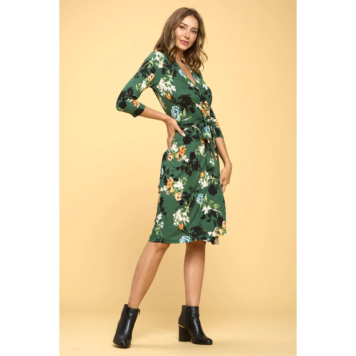 Floral Print V neck Wrap Dress