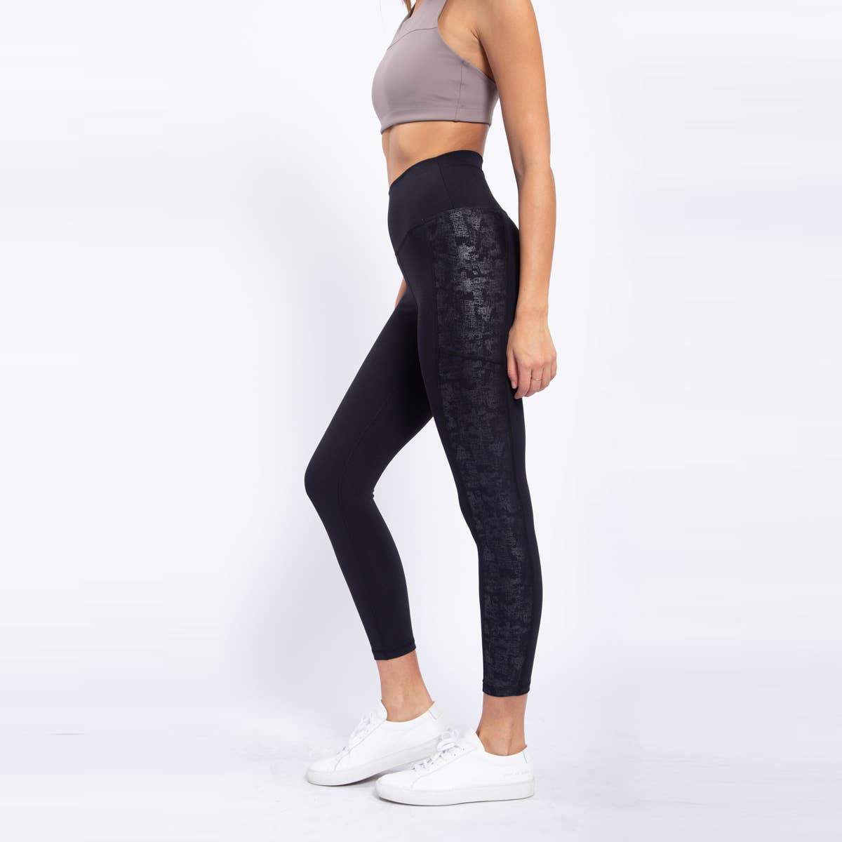 Metallic Side Striped High-Waist Leggings