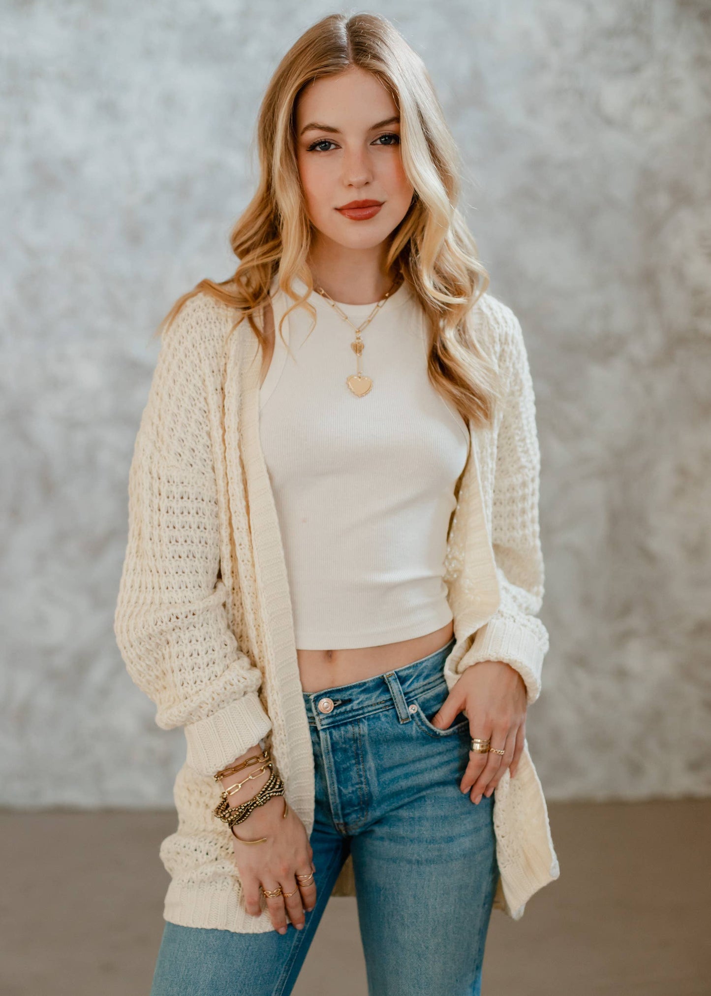 Ivory Knit Open Cardigan