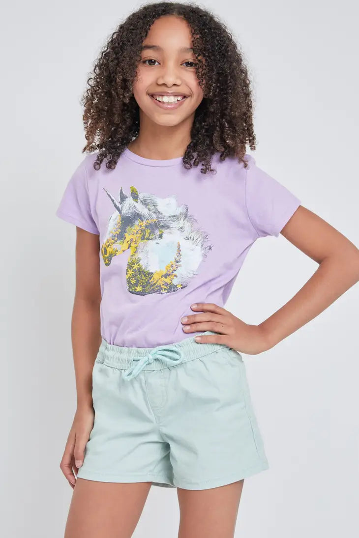 Girls Twill Jogger Shorts With Rope Drawstring