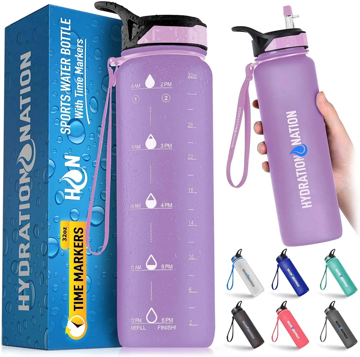 Hydration Nation Water Bottle With Time Marker 32 oz