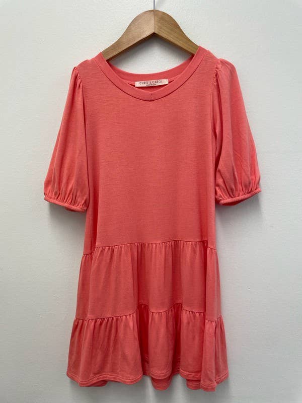 KIDS CORAL KNIT TIER DRESS