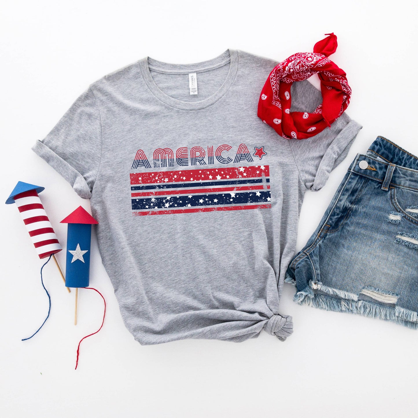 America With Stars And Stripes Graphic Tee
