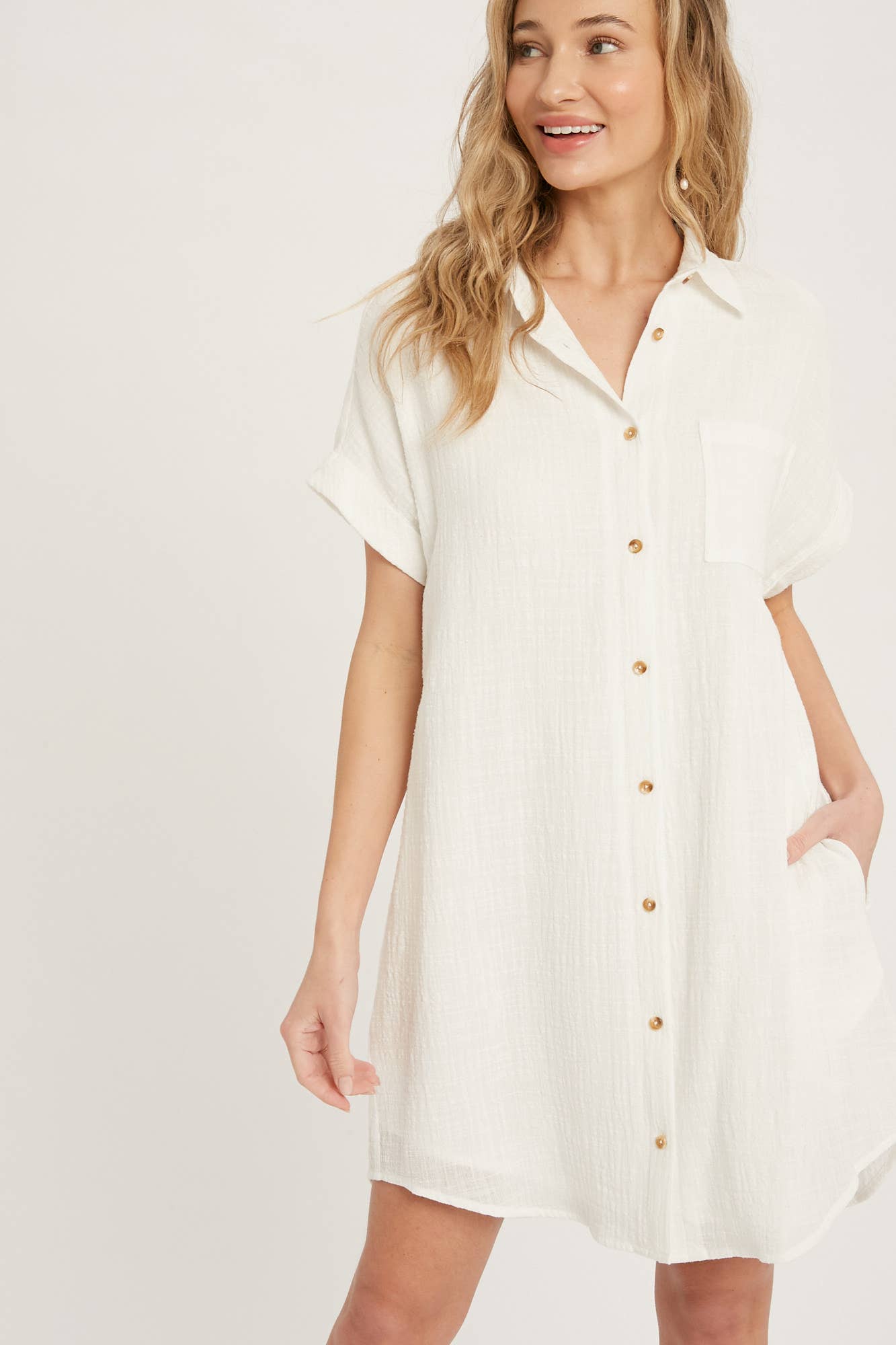 BUTTON UP SHIRT DRESS WITH POCKET